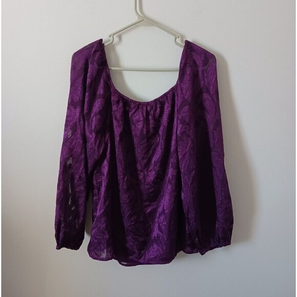 Mason & Belle Womens Blouse Top Floral Metallic‎ Long Sleeve Purple Size L - Picture 2 of 7